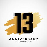 13 Year Anniversary Celebration with Gold Brush Symbol. Happy Anniversary Greeting Celebrates Event Isolated on White Background vector