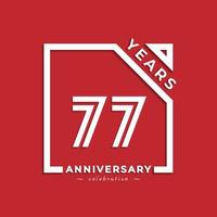 Diseño de estilo de logotipo de celebración de aniversario de 77 años con número vinculado en cuadrado aislado sobre fondo rojo. feliz aniversario saludo celebra evento diseño ilustración vector