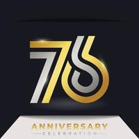 Celebración del aniversario de 76 años con varias líneas vinculadas de color dorado y plateado para eventos de celebración, bodas, tarjetas de felicitación e invitaciones aisladas en un fondo oscuro vector