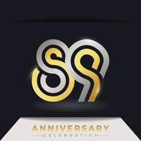 89 Year Anniversary Celebration with Linked Multiple Line Golden and Silver Color for Celebration Event, Wedding, Greeting card, and Invitation Isolated on Dark Background vector