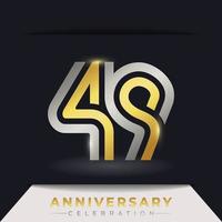 49 Year Anniversary Celebration with Linked Multiple Line Golden and Silver Color for Celebration Event, Wedding, Greeting card, and Invitation Isolated on Dark Background vector