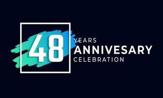 48 Year Anniversary Celebration with Blue Brush and Square Symbol. Happy Anniversary Greeting Celebrates Event Isolated on Black Background vector