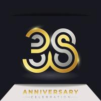 Celebración del aniversario de 38 años con varias líneas vinculadas de color dorado y plateado para eventos de celebración, bodas, tarjetas de felicitación e invitaciones aisladas en un fondo oscuro vector