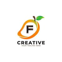 Letter F logo in fresh Mango Fruit with Modern Style. Brand Identity Logos Designs Vector Illustration Template