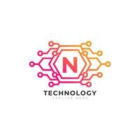 elemento de plantilla de diseño de logotipo de letra n inicial de tecnología. vector