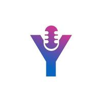 Letter Y Podcast Record Logo. Alphabet with Microphone Icon Vector Illustration