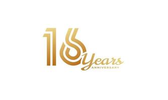 Celebración del aniversario de 16 años con escritura a mano en color dorado para el evento de celebración, boda, tarjeta de felicitación e invitación aislada en el fondo blanco vector