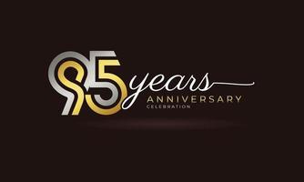 95 Year Anniversary Celebration Logotype with Linked Multiple Line Silver and Golden Color for Celebration Event, Wedding, Greeting Card, and Invitation Isolated on Dark Background vector