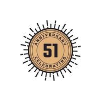 Vintage Retro 51 Year Anniversary Celebration with Firework Color. Happy Anniversary Greeting Celebrates Event Isolated on White Background vector