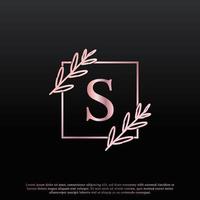 Elegant S Letter Square Floral Logo with Creative Elegant Leaf Monogram Branch Line and Pink Black Color. Usable for Business, Fashion, Cosmetics, Spa, Science, Medical and Nature Logos. vector