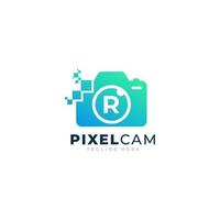 Letter R Inside Camera Photo Pixel Technology Logo Design Template vector