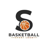 Letter S with Basket Ball Logo Design. Vector Design Template Elements for Sport Team or Corporate Identity.