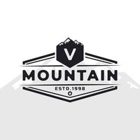 Vintage Emblem Badge Letter V Mountain Typography Logo for Outdoor Adventure Expedition, Mountains Silhouette Shirt, Print Stamp Design Template Element vector