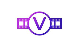 Initial Letter V Circle with Reel Stripes Filmstrip for Film Movie Cinema Production Studio Logo Inspiration vector