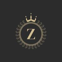 Initial Letter Z Heraldic Royal Frame with Crown and Laurel Wreath. Simple Classic Emblem. Round Composition. Graphics Style. Art Elements for Logo Design Vector Illustration