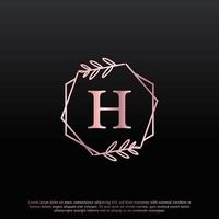 elegante logotipo floral hexagonal con letra h con línea de rama de monograma de hoja elegante creativa y color negro rosa. utilizable para logotipos de negocios, moda, cosméticos, spa, ciencia, medicina y naturaleza. vector