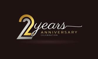 2 Year Anniversary Celebration Logotype with Linked Multiple Line Silver and Golden Color for Celebration Event, Wedding, Greeting Card, and Invitation Isolated on Dark Background vector