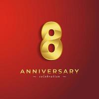 8 Year Anniversary Celebration with Golden Shiny Color for Celebration Event, Wedding, Greeting card, and Invitation Card Isolated on Red Background vector