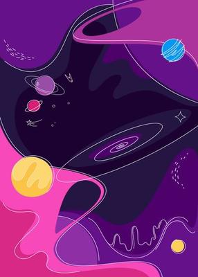 Poster with outer space. Placard design in doodle style.
