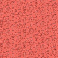 Seamless pattern with chess pieces and timers. Texture with different elements in doodle style. vector