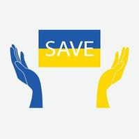 manos sosteniendo la bandera de Ucrania como símbolo para proteger a Ucrania