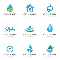 conjunto de diseño de icono de logotipo de negocio de agua y plomería para empresa multipropósito vector