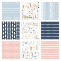 Vector seamless pattern pack Set of childish suface backgrounds Trendy customized colours Childhood hipster theme, scandinavian style geometric abstract pattern pack For printing on paper and fabric.
