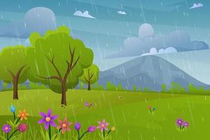 Scenery of Spring Raining Background vector