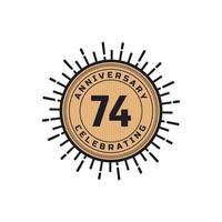 Vintage Retro 74 Year Anniversary Celebration with Firework Color. Happy Anniversary Greeting Celebrates Event Isolated on White Background vector