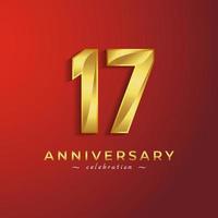 17 Year Anniversary Celebration with Golden Shiny Color for Celebration Event, Wedding, Greeting card, and Invitation Card Isolated on Red Background vector