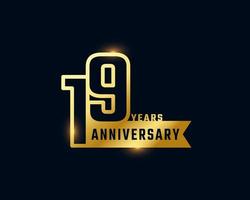 19 Year Anniversary Celebration with Shiny Outline Number Golden Color for Celebration Event, Wedding, Greeting card, and Invitation Isolated on Dark Background vector