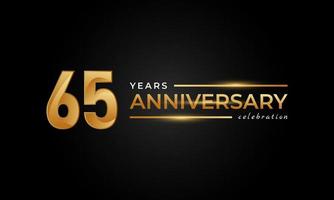 65 Year Anniversary Celebration with Shiny Golden and Silver Color for Celebration Event, Wedding, Greeting card, and Invitation Isolated on Black Background vector