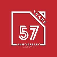 Diseño de estilo de logotipo de celebración de aniversario de 57 años con número vinculado en cuadrado aislado sobre fondo rojo. feliz aniversario saludo celebra evento diseño ilustración vector