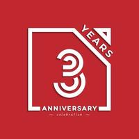 Diseño de estilo de logotipo de celebración de aniversario de 3 años con número vinculado en cuadrado aislado sobre fondo rojo. feliz aniversario saludo celebra evento diseño ilustración vector