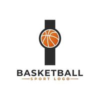 Letter I with Basket Ball Logo Design. Vector Design Template Elements for Sport Team or Corporate Identity.