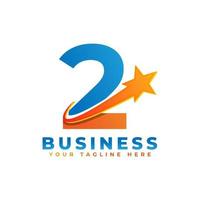 Number 2 with Star Swoosh Logo Design. Suitable for Start up, Logistic, Business Logo Template vector