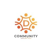 Community Initial Letter D Connecting People Logo. Colorful Geometric Shape. Flat Vector Logo Design Template Element.