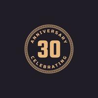 Vintage Retro 30 Year Anniversary Celebration with Circle Border Pattern Emblem. Happy Anniversary Greeting Celebrates Event Isolated on Black Background vector