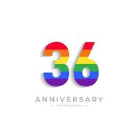 Celebración del aniversario de 36 años con el color del arco iris para el evento de celebración, la boda, la tarjeta de felicitación y la invitación aislada en el fondo blanco vector