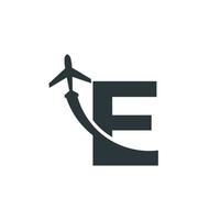 Initial Letter E Travel with Airplane Flight Logo Design Template Element vector