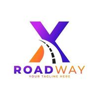 Initial X Road Way Logo Design Icon Vector Graphic. Concept of Destination, Address, Position and Travel