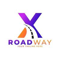 Initial X Road Way Logo Design Icon Vector Graphic. Concept of Destination, Address, Position and Travel