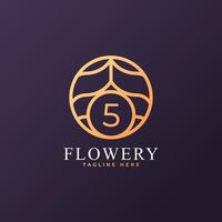 Flower Number 5 Logo Design Template Element. Eps10 Vector