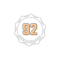 92 Year Anniversary Celebration Vector Badge. Happy Anniversary Greeting Celebrates Template Design Illustration