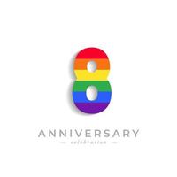 Celebración del aniversario de 8 años con el color del arco iris para el evento de celebración, la boda, la tarjeta de felicitación y la invitación aislada en el fondo blanco vector