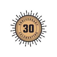 Vintage Retro 30 Year Anniversary Celebration with Firework Color. Happy Anniversary Greeting Celebrates Event Isolated on White Background vector