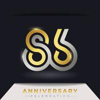 86 Year Anniversary Celebration with Linked Multiple Line Golden and Silver Color for Celebration Event, Wedding, Greeting card, and Invitation Isolated on Dark Background vector