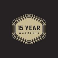 15 Year Anniversary Warranty Celebration with Golden Color for Celebration Event, Wedding, Greeting card, and Invitation Isolated on Black Background vector