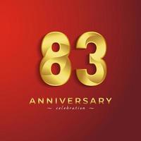 Celebración del aniversario de 83 años con color dorado brillante para eventos de celebración, bodas, tarjetas de felicitación y tarjetas de invitación aisladas en fondo rojo vector