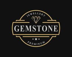 Vintage Retro Badge for Luxury Line art Diamond Gem Jewelry Logo Emblem Design Symbol vector